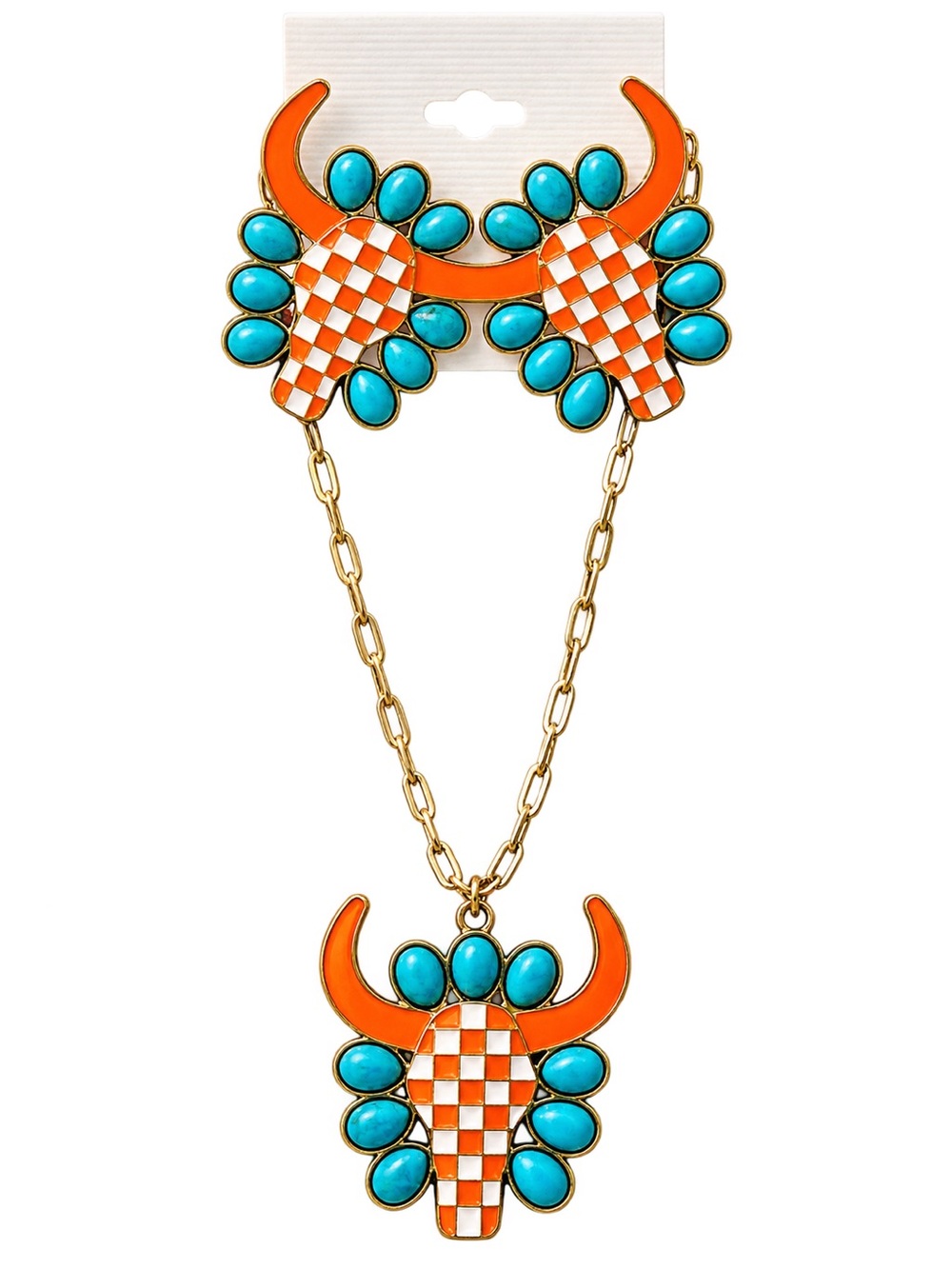 Emma Orange and Turquoise Colored Enamel Statement Necklace – Fashion Jewelry
